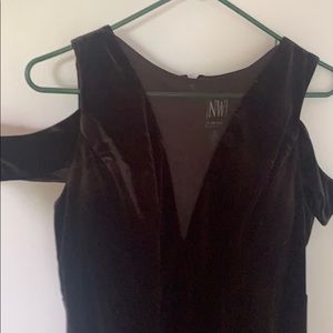Black Velvet Shoulder Cut Out Dress